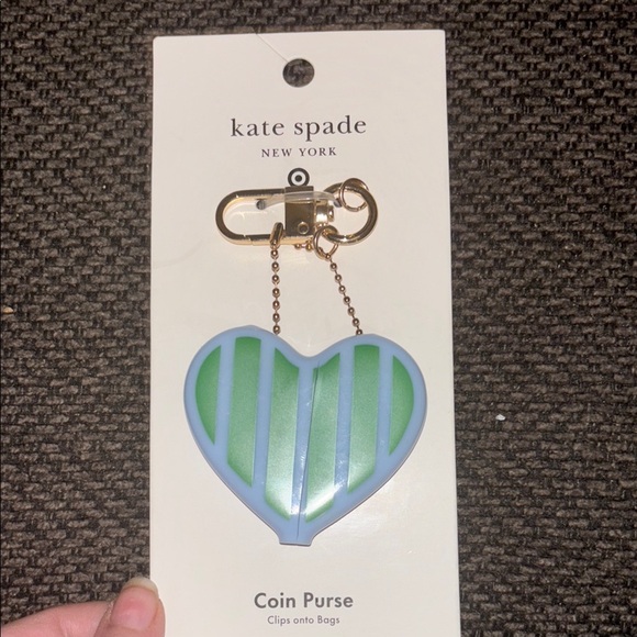 Kate Spade Green and Blue Striped Heart Keychain/Coin purse - Picture 3 of 4